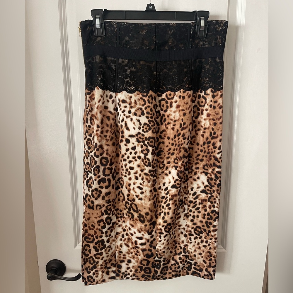 New York & Company Leopard Print Pencil Skirt with Lace